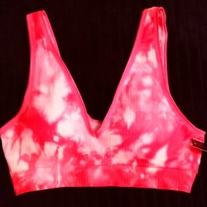 Tye-Dye Bralette Seamless Hot Pink & White Medium
